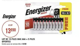 Energizer lot de 15 piles max aaa + 5 piles offertes