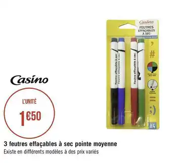 Géant Casino Casino 3 feutres effaçables à sec pointe moyenne offre