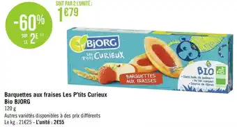 Géant Casino Bjorg barquettes aux fraises les p’tits curieux bio offre