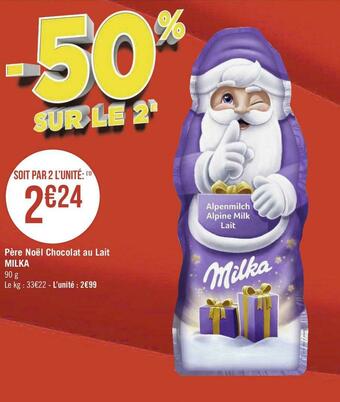 Géant Casino Milka père noël chocolat au lait offre