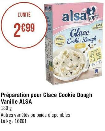 Géant Casino Alsa préparation pour glace cookie dough vanille offre