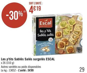 Géant Casino Escal les p’tits sablés salés surgelés offre