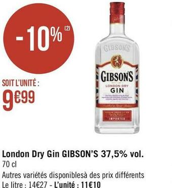 Géant Casino Gibson’s london dry gin 37,5% vol. offre