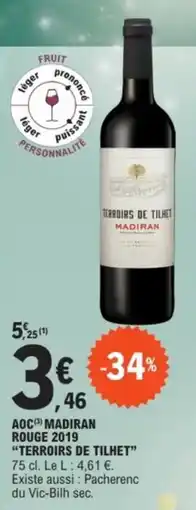 E.Leclerc “TERROIRS DE TILHET” Aoc madiran rouge 2019 offre