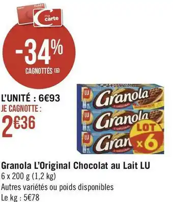 Géant Casino Lu granola l’original chocolat au lait offre