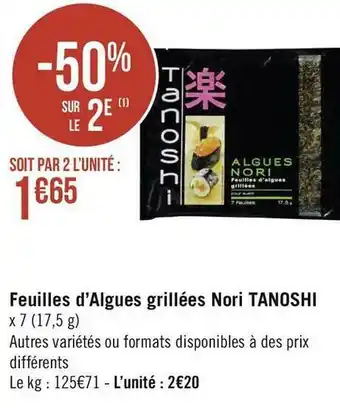 Géant Casino Tanoshi feuilles d’algues grillées nori offre