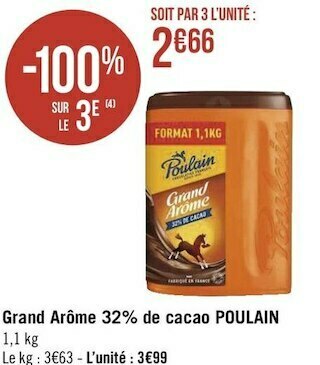 Géant Casino Poulain grand arôme 32% de cacao offre