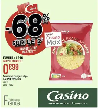 Casino emmental français râpé 29% mg