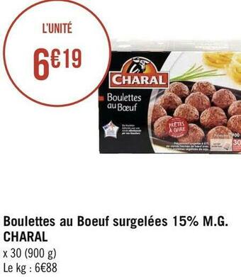 Géant Casino Charal boulettes au boeuf surgelées 15% m.g. offre