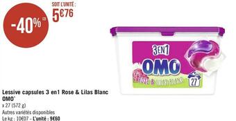 Géant Casino Omo lessive capsules 3 en1 rose & lilas blanc offre