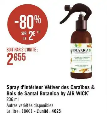 Géant Casino Air wick spray d’intérieur vétiver des caraïbes & bois de santal botanica by air wick offre