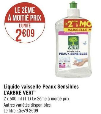 Géant Casino L’arbre vert liquide vaisselle peaux sensibles offre