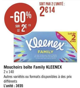 Géant Casino Kleenex mouchoirs boîte family offre