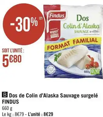 Géant Casino Findus dos de colin d’alaska sauvage surgelé offre