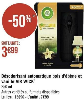 Géant Casino Air wick désodorisant automatique bois d’ébène et vanille * offre