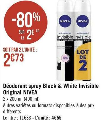 Géant Casino Nivea déodorant spray black & white invisible original offre