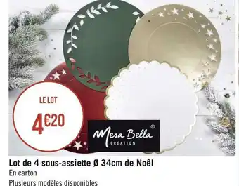 Géant Casino Mesa bella lot de 4 sous-assiette ø 34cm de noêl offre