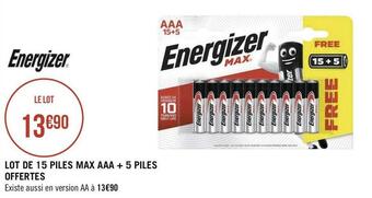 Géant Casino Energizer lot de 15 piles max aaa + 5 piles offertes offre