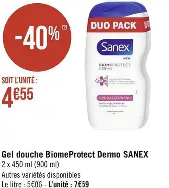 Géant Casino Sanex gel douche biomeprotect dermo offre