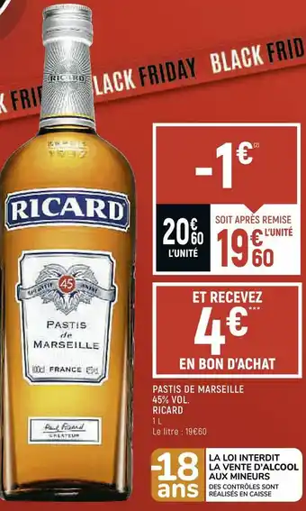Spar Ricard pastis de marseille 45% vol. offre