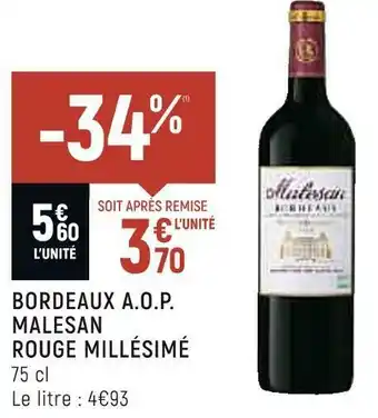 Spar Bordeaux a.o.p. malesan rouge millésimé offre