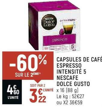 Spar Nescafe capsules de café espresso intensité 5 dolce gusto offre