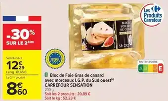 Carrefour Carrefour - bloc de foie gras de canard avec morceaux i.g.p. du sud ouest offre