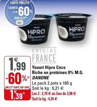 G20 Yaourt hipro coco riche en protéines 0% M.G, offre