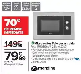 Carrefour Solo - micro-ondes encastrable offre