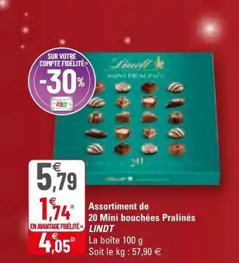 G20 Assortiment de 20 mini bouchée pralinés LINDT offre