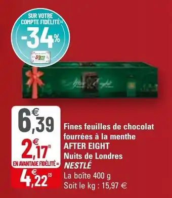 Fines feuilles de chocolat fourrées à la menthe