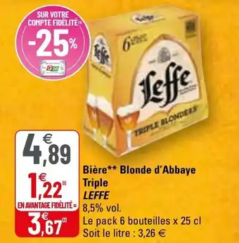 G20 Bière blonde d'abbaye triple LEFFE offre