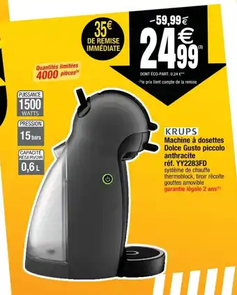 Cora x Carrefour Machine à dosettes dolce gusto piccolo anthracite offre