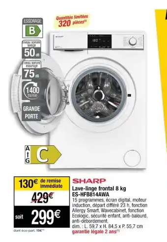 Lave-linge frontal 8 kg