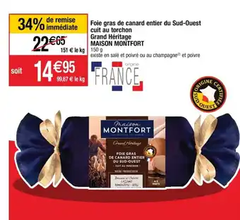 Cora x Carrefour Foie Gras de Canard Entier Du Sud-Ouest Cuit Au Torchon offre