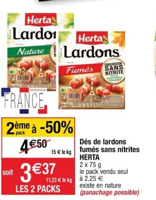 Promo Dés de Lardons Fumés Sans Nitrites chez Cora