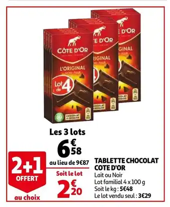 Auchan Tablette Chocolat Cote D'Or offre