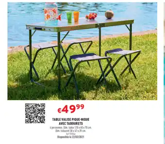 Trafic Table Valise Pique-Nique avec tabourets offre