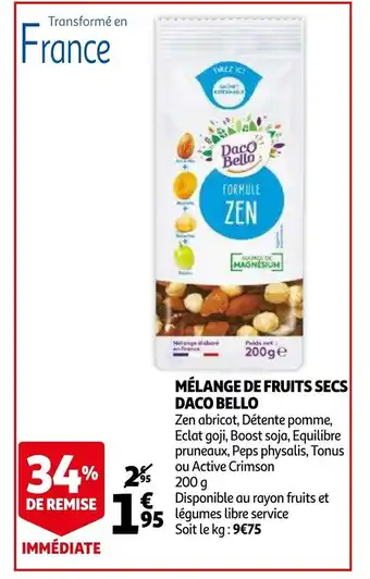 Auchan Mélange De Fruits Secs Daco Bello offre