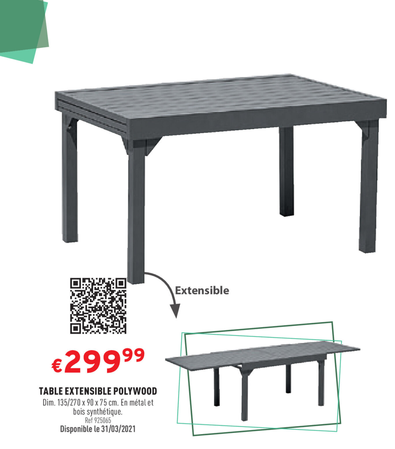Promo Table Extensible polywood chez Trafic