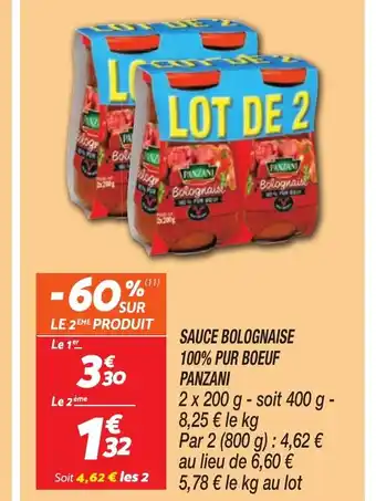 Netto PANZANI Sauce bolognaise 100% pur boeuf offre