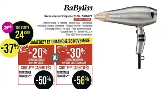 Géant Casino Babyliss sèche cheveux elegance 2100 - 5336npe offre