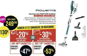 Géant Casino Rowenta aspirateur balai rh9472wo vert/blanc offre