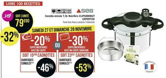 Seb cocotte-minute 7,5l noir/gris clipsominut expertise