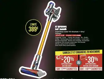 Géant Casino Dyson aspirateur balai v8 absolute + gris/ orange offre