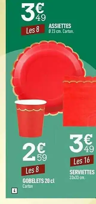 Centrakor Assiettes, Gobelets 20 Cl, Serviettes offre