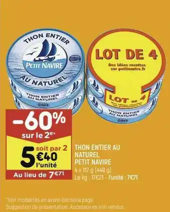 Leader Price Thon Entier Au Naturel Petit Navire offre