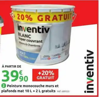 Mr Bricolage Peinture Monocouche Murs Et Plafonds Mat 10 L + 2 L Gratuits Inventiv offre