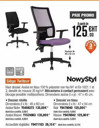 Plein ciel Siège Twiteur NowyStyl offre