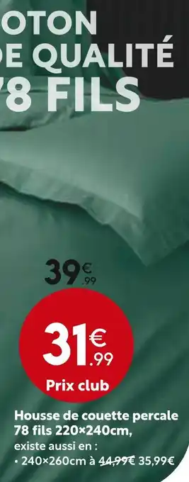 Maxi Bazar Housse de couette percale 78 fils 220×240cm offre